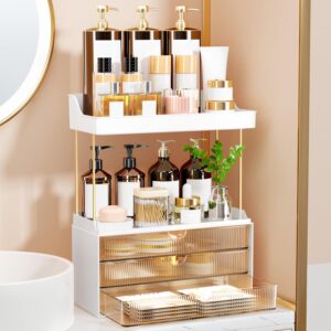 5-tier bathroom countertop organizer with drawers and shelves for skincare, cosmetics, and toiletries
