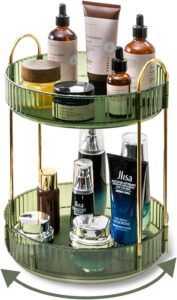 360-degree rotating makeup organizer for skincare, cosmetics, perfumes, and bathroom countertop storage