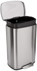 Amazon Basics 50-liter stainless steel kitchen trash can with soft-close lid and foot pedal