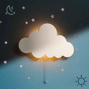 Tip perk floating cloud wall lamp with warm LED light for children's bedroom or nursery wall décor.