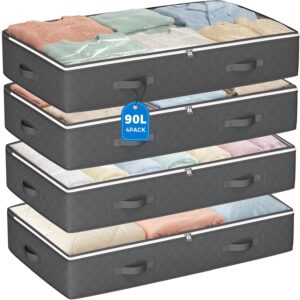 Budding Joy under bed storage containers with clear top window and reinforced handles for clothing and blanket storage.