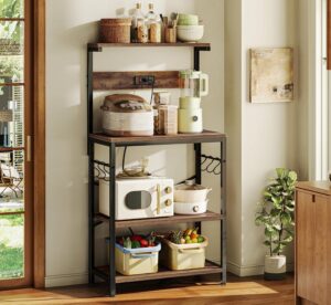 SUPERJARE 35.4-inch kitchen bakers rack with power outlet, wire basket, shelves, and hooks