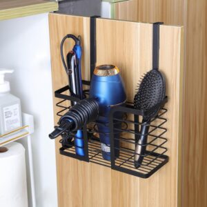 Over cabinet hair dryer holder and hair tool organizer for bathroom storage with blow dryer, flat iron, and hair brush