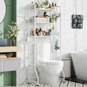 Over-the-toilet storage shelf with multiple tiers for towels, toiletries, and bathroom organization