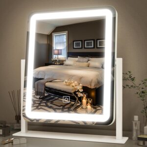 FENNIO white LED vanity mirror with touch controls and adjustable brightness for makeup and bedroom vanity.