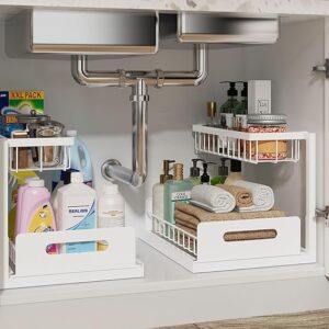 2-tier L-shaped pull-out under-sink organizer for kitchen and bathroom cabinet storage