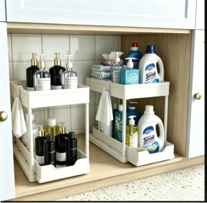 DEKAVA 2-pack sliding 2-tier under-sink organizers for kitchen and bathroom cabinets