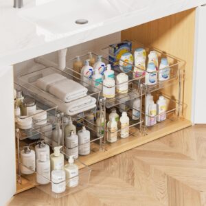 Vtopmart 4-pack clear pull-out under-sink organizers for kitchen and bathroom cabinets